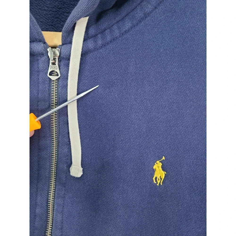 Polo Ralph Lauren Mens Sz Lg Heavy Weight Blue Full Zip Hoodie Yellow Pony Logo